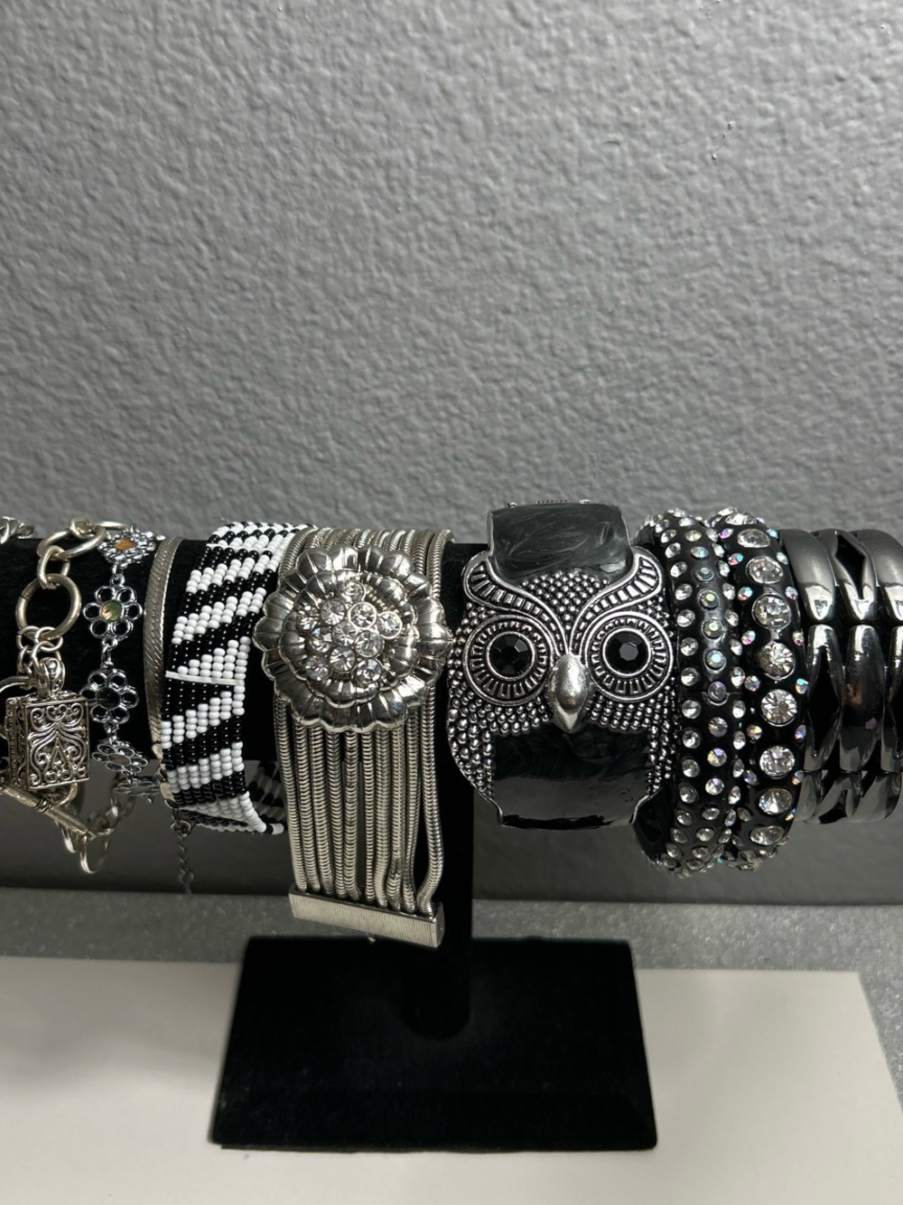 Black & Silver Owl Statement Bracelet + Mixed Stack Bundle